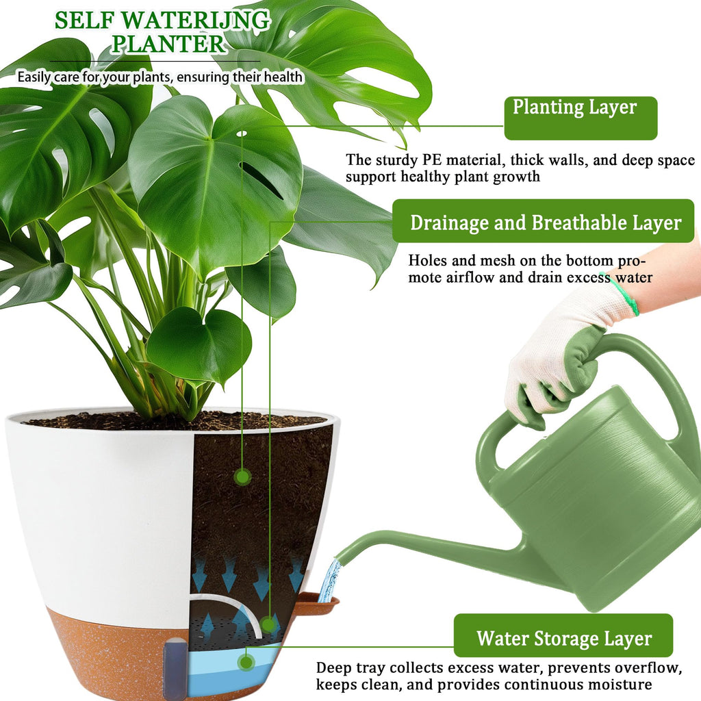 2 Pack 10 inch Plant Pots, Plastic Self Watering Planters