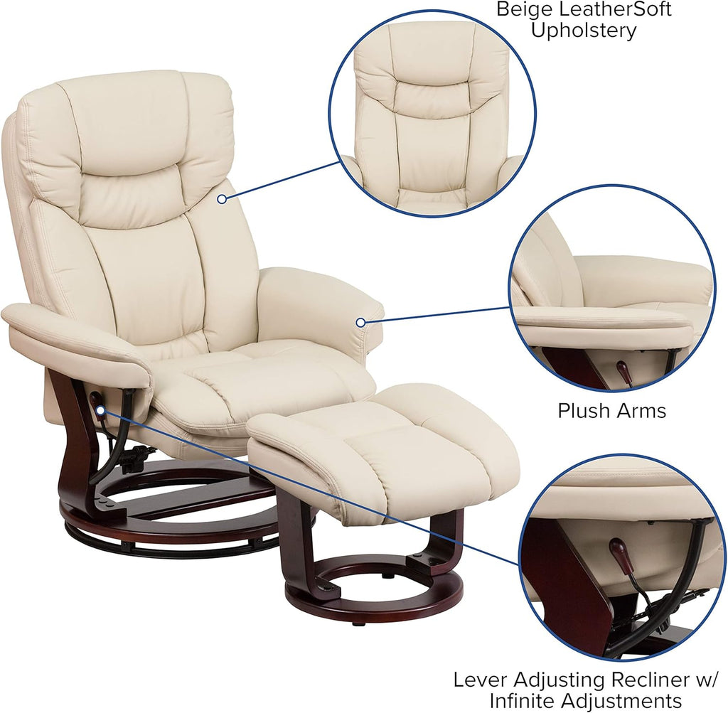 Modern Reclining Swivel Lounge Chair and Ottoman — Beige