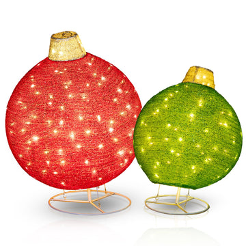 Pre-Lit Christmas Ornament Set, 30" & 24" Pop-Up 3D Lighted Ornament Balls with 230 Warm White LEDs, 8 Lighting Modes