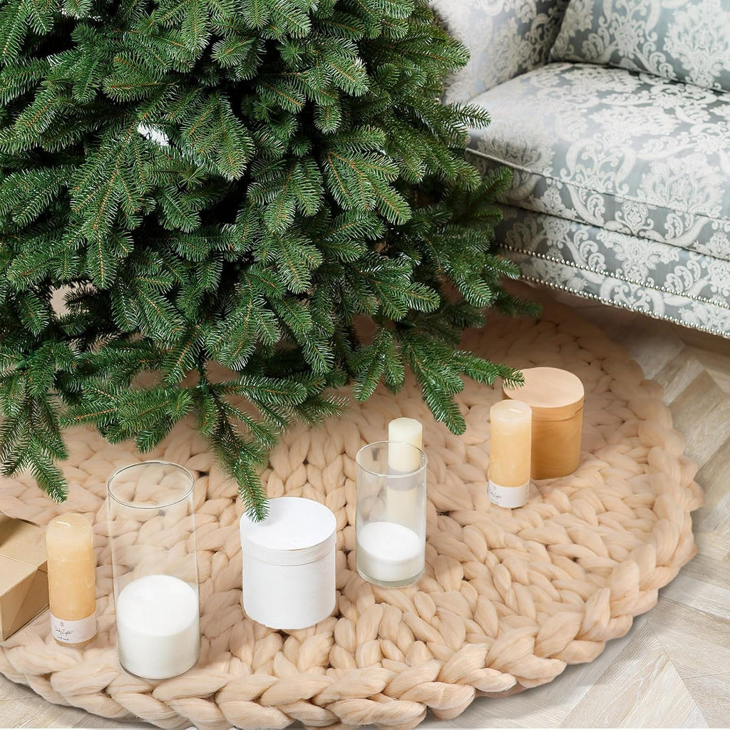 Chunky Knitted Christmas Tree Skirt, Beige, 36 Inch