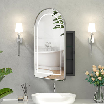 Arched LED Medicine Cabinet 20 Inch, Lighted Arched Bathroom Mirror Cabinet