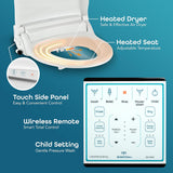 Elongated Smart Bidet Toilet Seat with Heated Water, Wireless Remote, Warm Air Dryer, Adjustable Wash Settings, Self-Cleaning Nozzle
