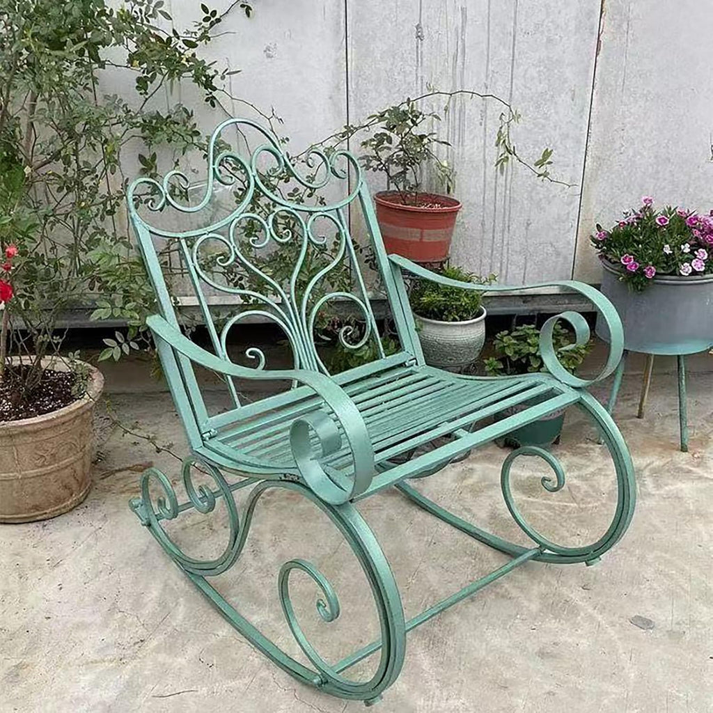 Outdoor Rocking Chair, Wrought Iron Metal Patio Rocking Chair with Armrests and Backrest, Suitable for Indoor
