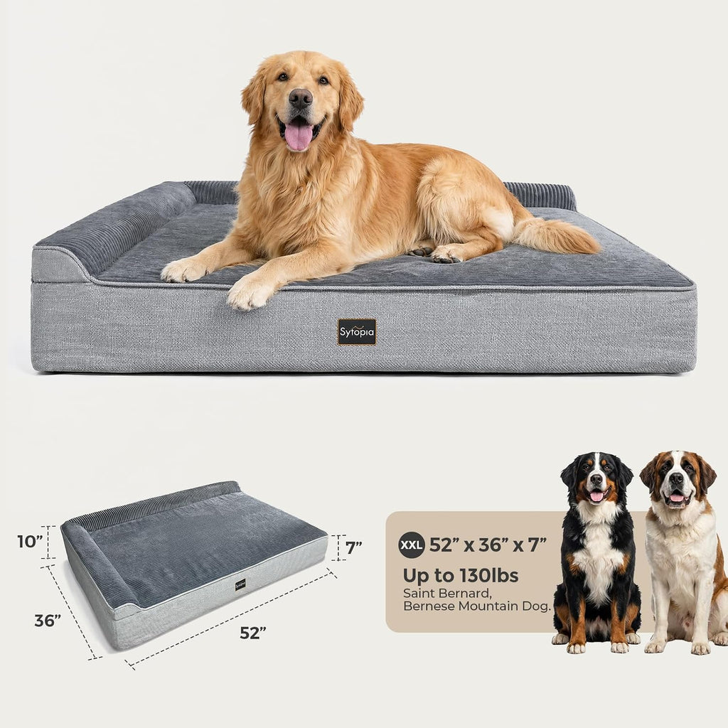 XXL Orthopedic Dog Bed for Large Senior Dogs 52 x 36 x 7 Inch, 7 Inch Thick Memory Foam, Waterproof Washable Cover