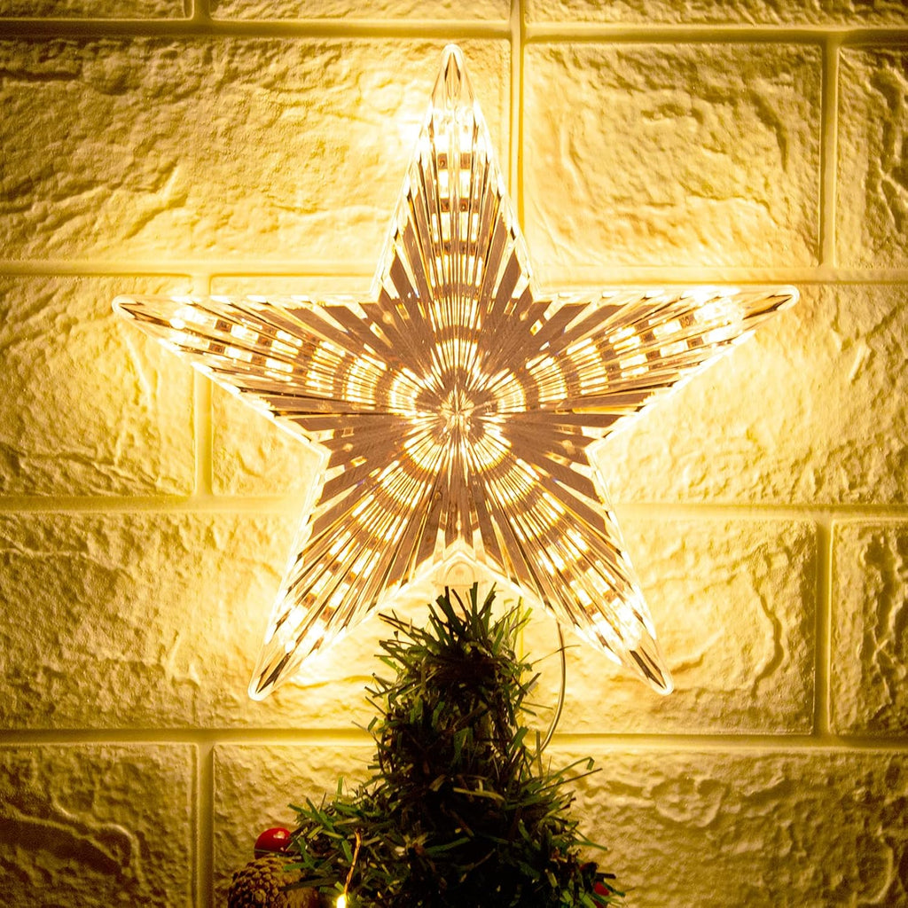 Christmas Tree Topper Star Warm White Light Christmas Tree Decor for Christmas Holiday Home Fit for General Size Xmas