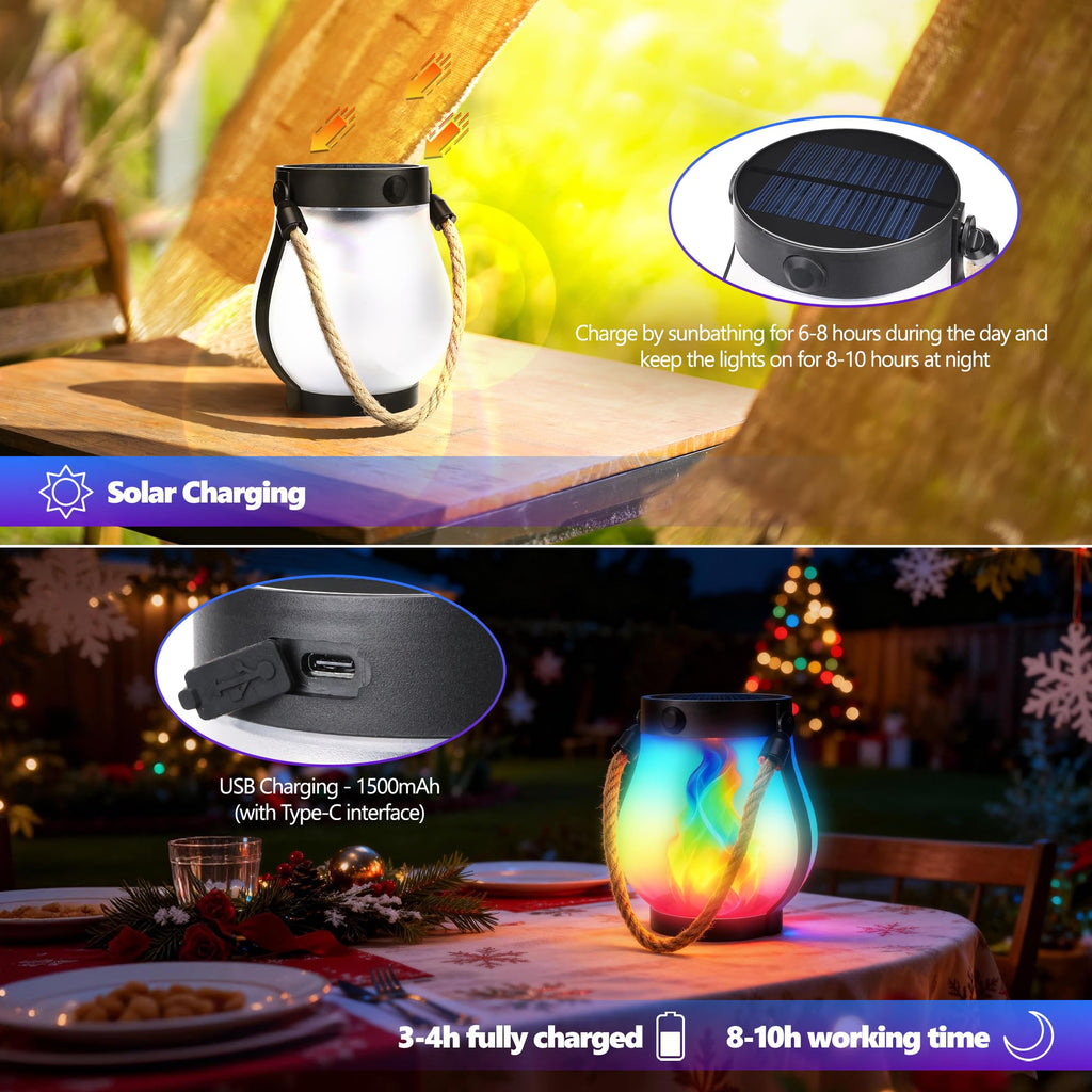 1 Pack Gen2 Solar Lantern Lights with Ultra-Real Flame, Multicolor