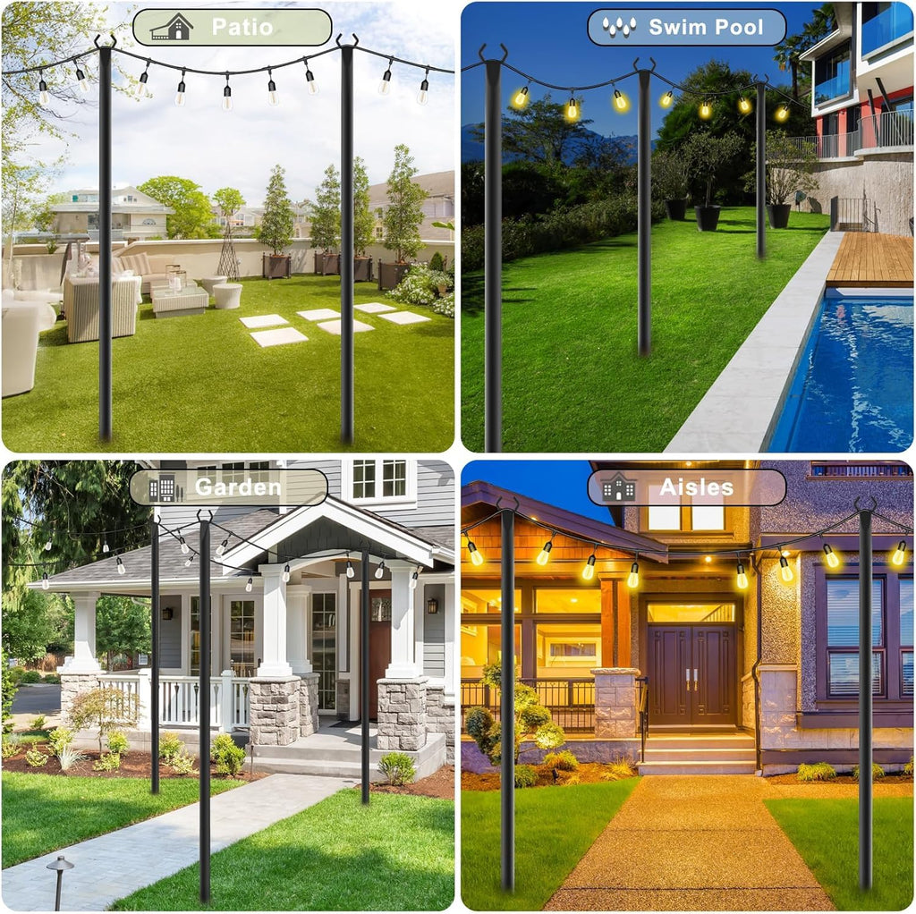 4Pack String Light Poles, Metal Poles for Hanging Outdoor Light Strings, 4 Pack 10 FT Light Poles Stand for Outside