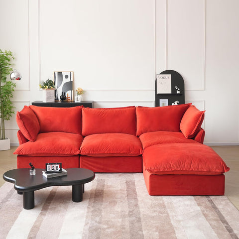 L-Shaped Modular Couches, Deep Seat Sectional Couch with Chaise Ottoman, Modern Comfy Cloud Sectional Sofas, Cushion Covers Removable, Two Corners and A Middle Sofa for Living Room (Red) A124-B0F2YL1CFR
