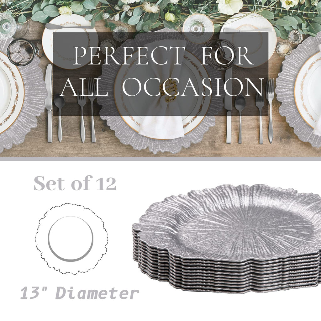 Silver Charger Plates Set of 12, Reef Chargers for Dinner Plates