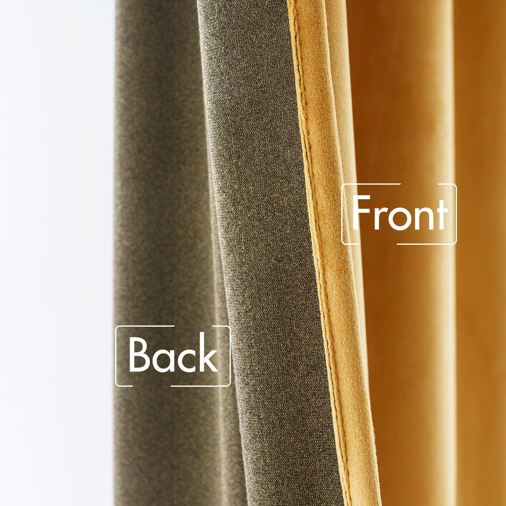 Velvet Blackout Curtains 52x84 inches 2 Panels Mustard Yellow