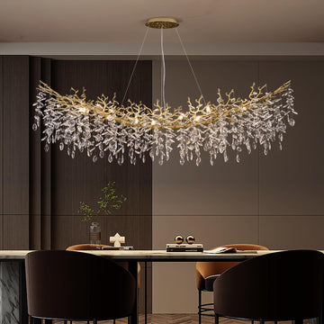 Modern Crystal Chandelier, 16-Light 55.12" Gold Tree Branch Chandeliers, Luxury K9 Crystal Rectangular Chandeliers