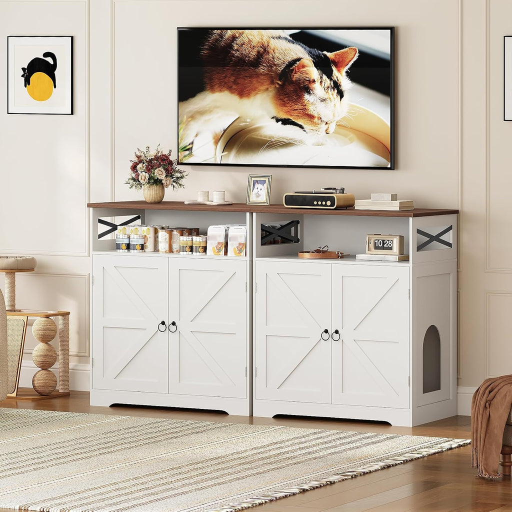 Litter Box Enclosure, Tall Cat Litter Box Furniture with Storage