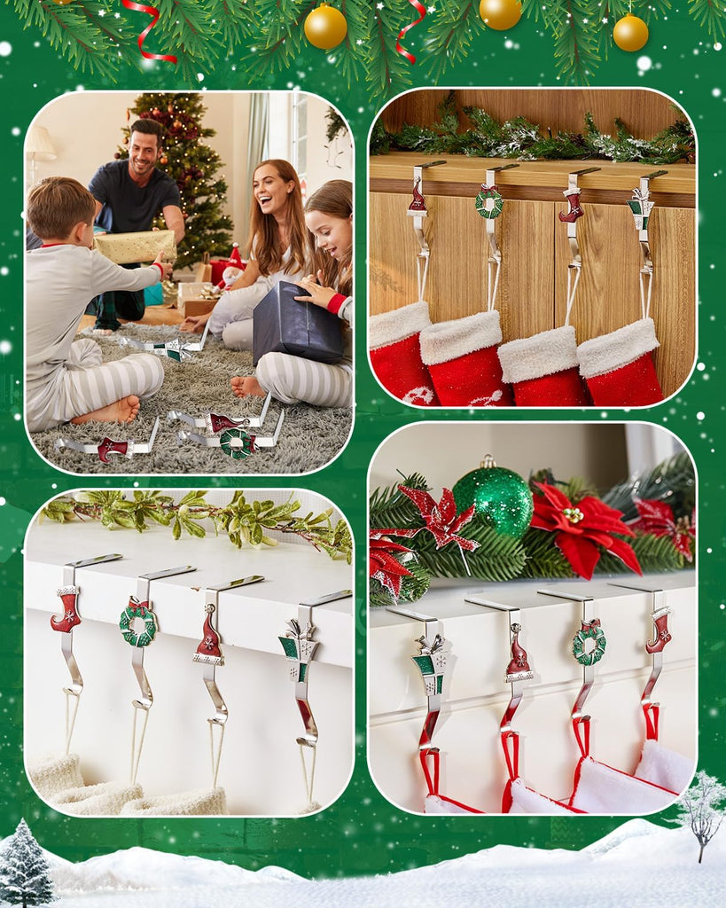 Christmas Stocking Holders for Mantles Set of 4, Colorful Stocking Hangers for Fireplaces, 4 Pack Non-Slip Stocking