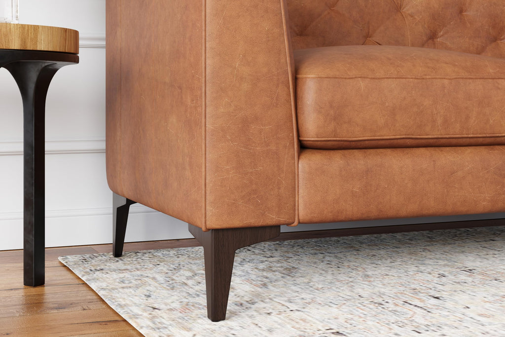 Avery Leather Couch 89" | Top Grain Nappa 11000 Leather 3 Seater with Tufted Back, Solid Wood Frame, Plush