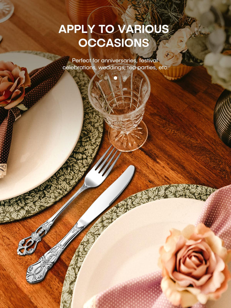 30 Pcs Gorgeous Retro Royal Silverware Set, Stainless Steel Cutlery Flatware Set for 6, Include Forks Spoons and