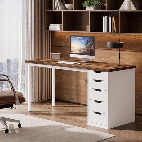 Modern Simple Computer Desk, 47 Inches PC Desk with 5 Reversible Drawers