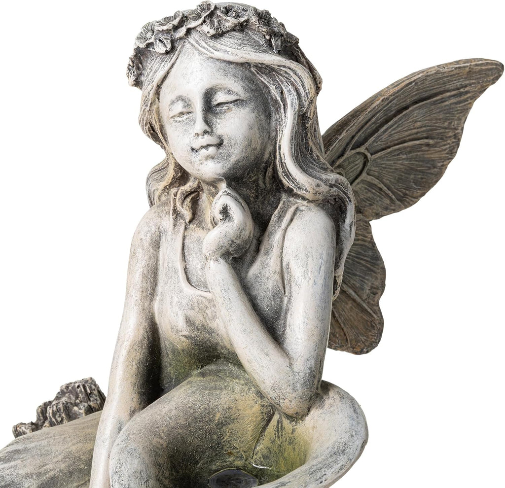 Water Fountain Fountain with Lights & Pump, 22.75" H 4-Tiered Concrete Fairy Polyresin Cascading Waterfall Floor