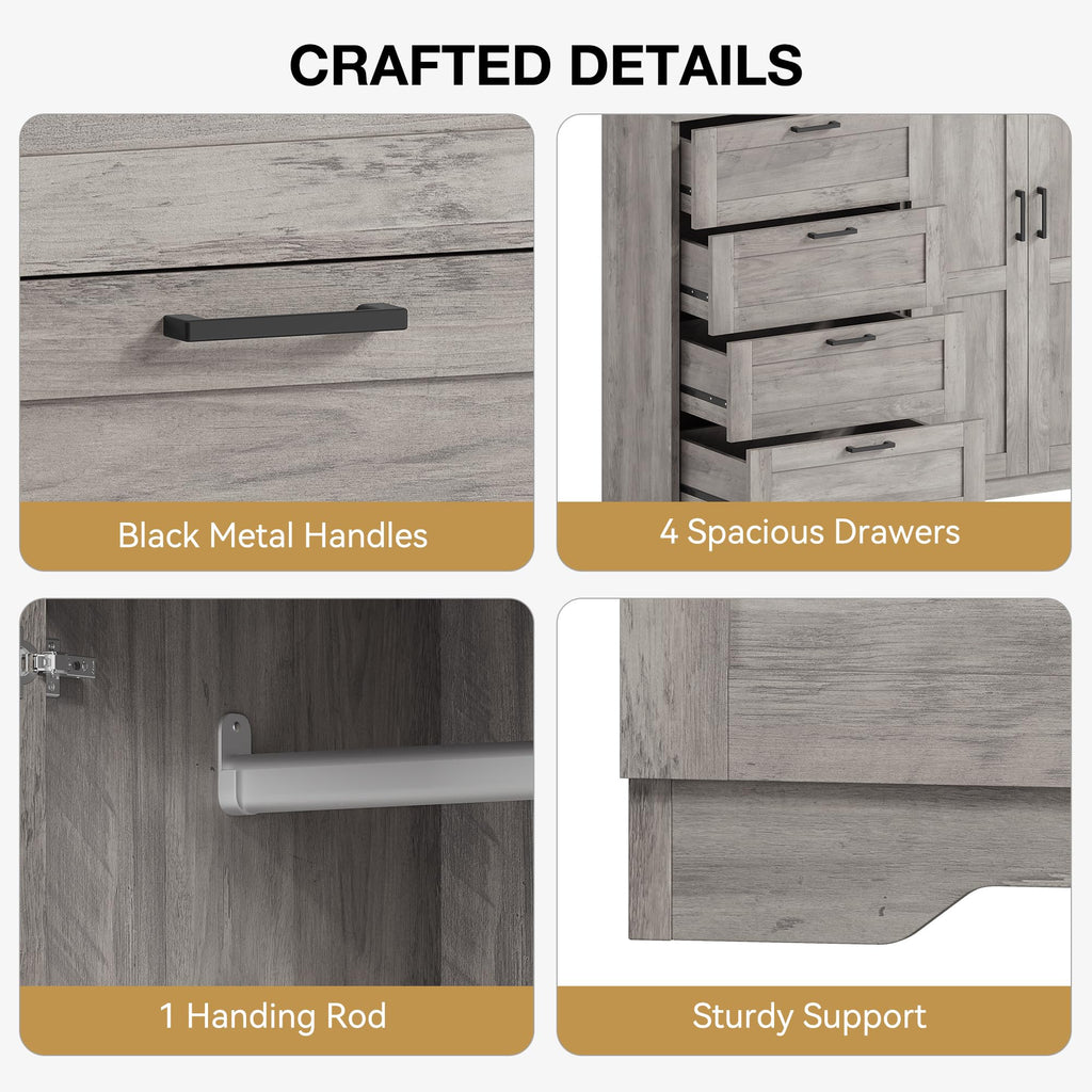 43.3'' H Armoire Wardrobe Closet with 4 Drawers, Wooden Dresser
