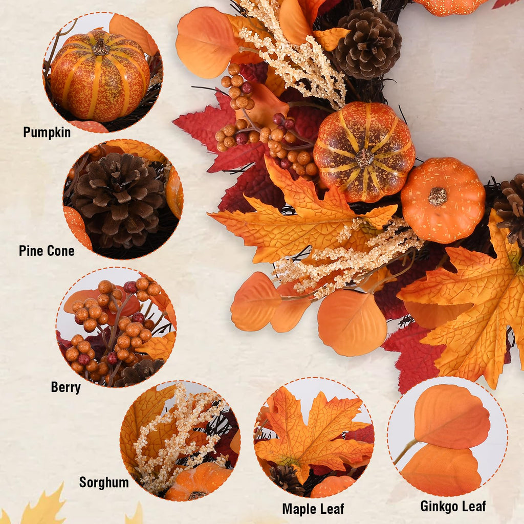 20 Inch Fall Wreaths Decorations Maples Autumn Wreath with Hanger
