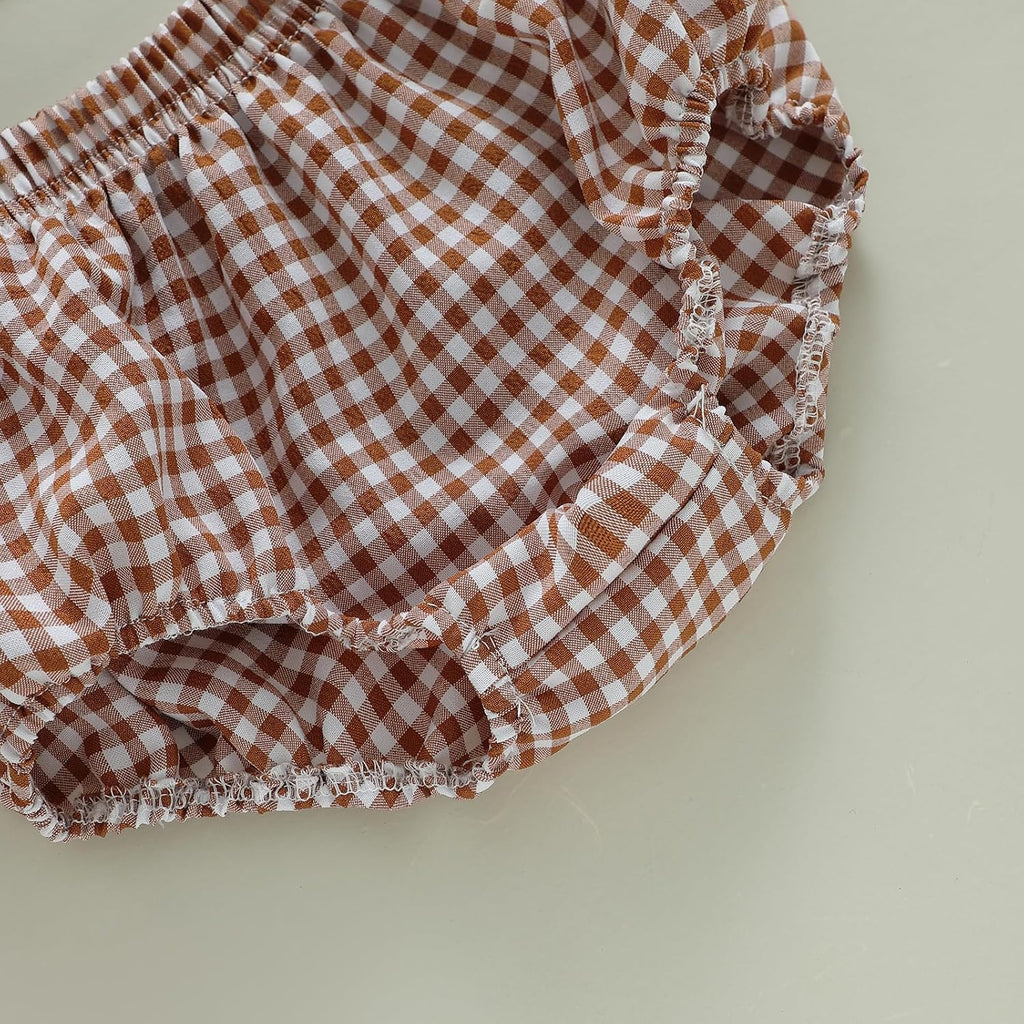 Toddler Baby Girl Clothes Plaid Ruffle Sleeveless Tops with Bloomer 2PCS