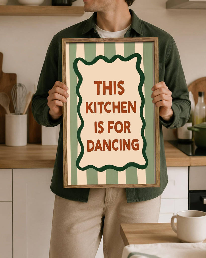 Framed This Kitchen Is for Dancing Wall Art, Kitchen Quote Canvas Print Poster, Vintage Farmhouse Typography Kitchen