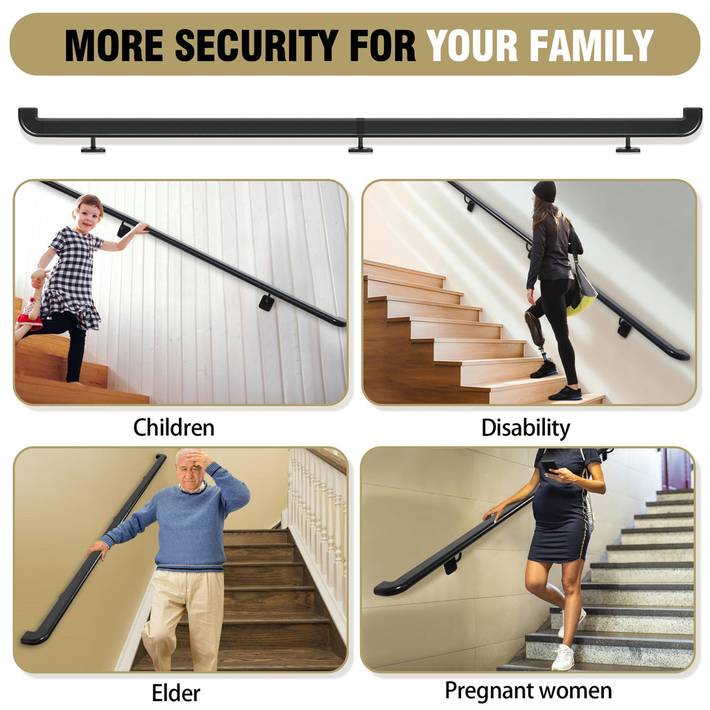Pipe Stair Handrail Black Hand Rail for Indoor & Outdoor Steps Metal Handrail for Indoor Stairs Stair Railing with