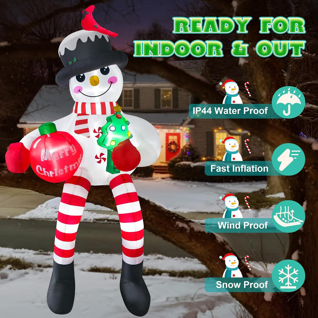 13FT Christmas Inflatable Outdoor Decoration, Climbing Snowman Christmas Blow up Yard Decorations with LED Lights and