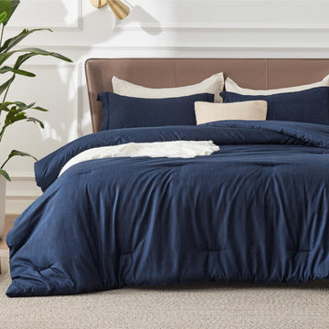 Navy Comforter Set, Soft Cationic Dyed Bedding Set 3 Pcs