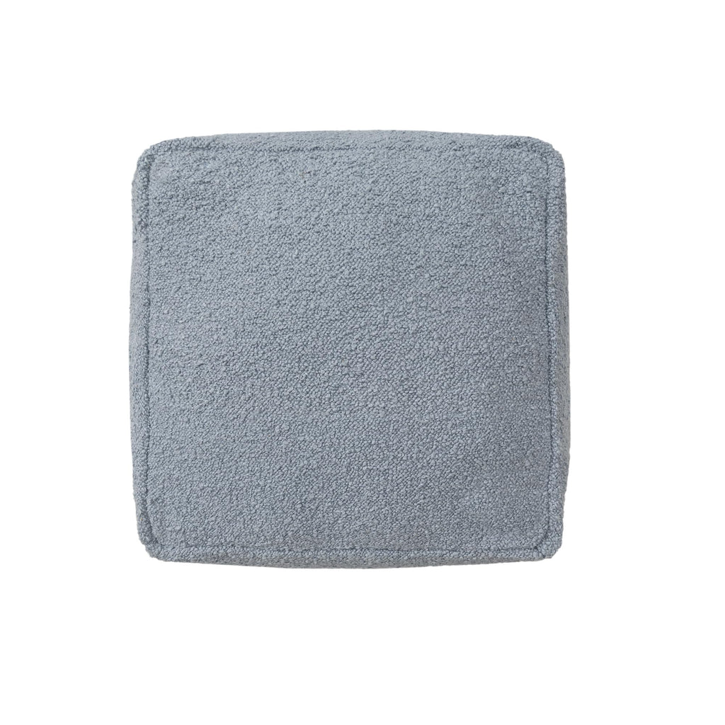 LR Home Handmade Contemporary Solid Boucle Square Indoor Medium Pouf Ottoman, Blue | Foot Rest Decor | 18 x 18 x 18