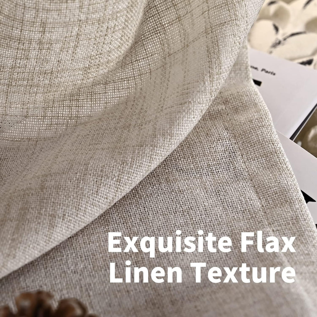 Short Linen Kitchen Curtains 40 Inch Length for Window Over Sink, Semi Sheer Cafe Drapes Light Filtering with Rod