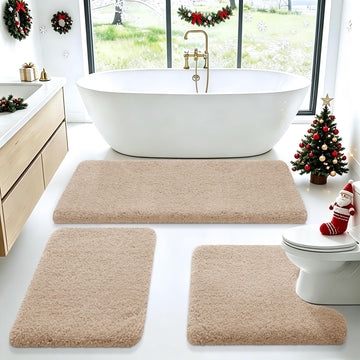Microfiber Thick Bathroom Rugs Sets 3 Piece, Flurry Non Slip Bath Rug, Ultra Soft Plush Absorbent Bathroom Mat