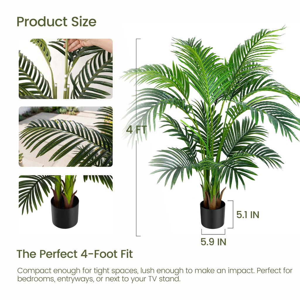 4ft 2-Pack Artificial Palm Tree Plants, 47in Fake Cane Areca Palm Trees