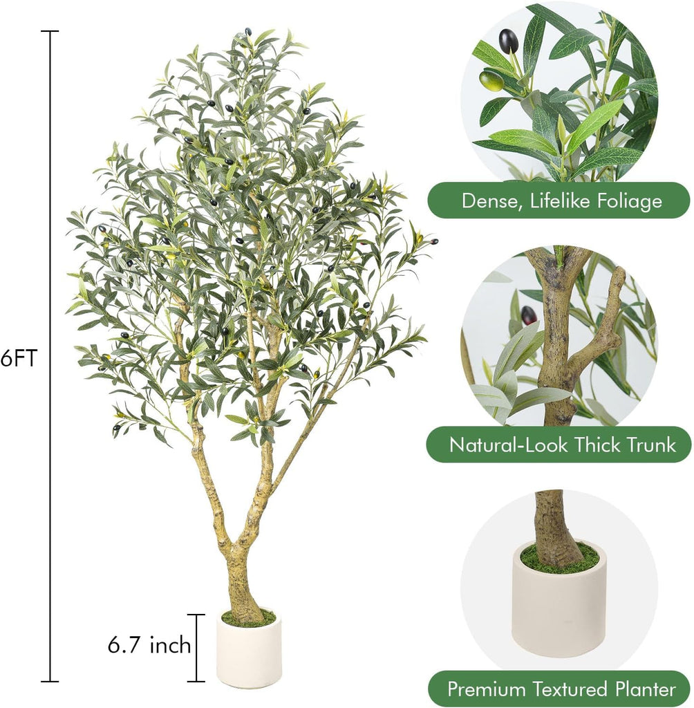 6FT Artificial Olive Tree with Elegant Planter, Large Fake Tree