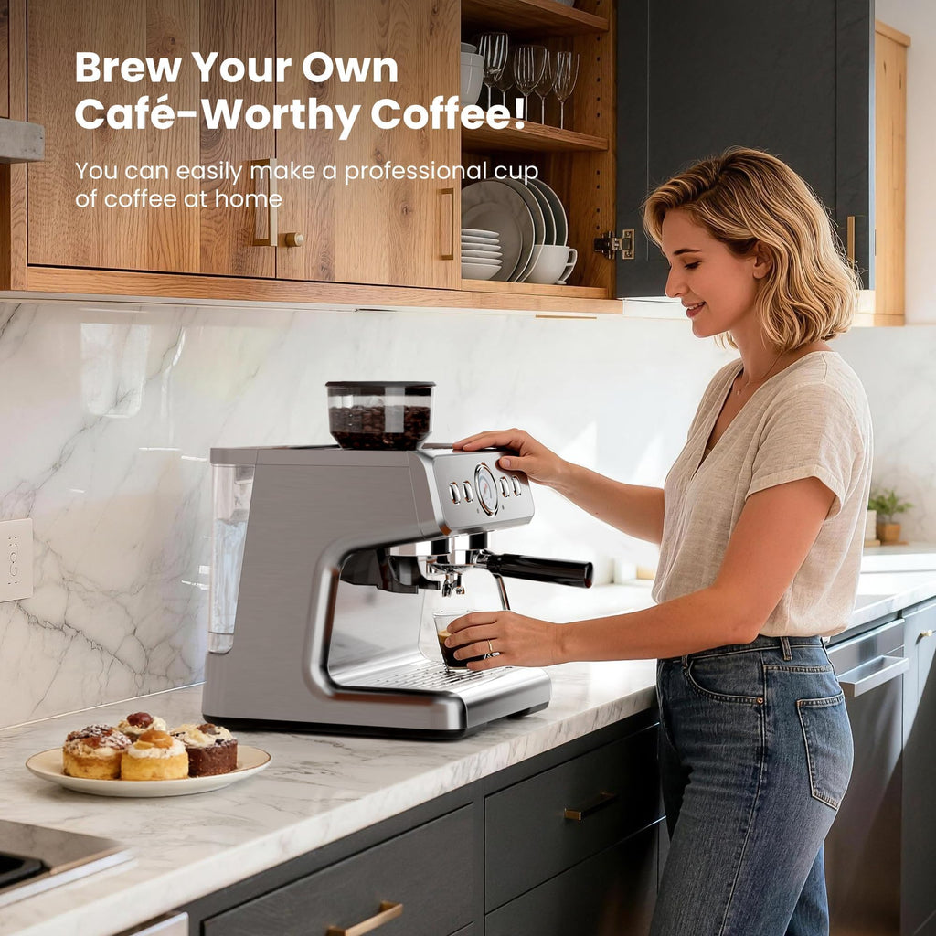 Espresso Machine with Grinder & Milk Frother, 20 Bar, PID control