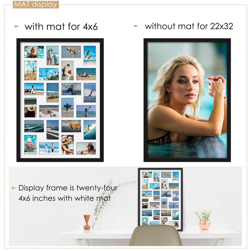 22x32 Collage Frame For 24 4x6 Photos Black