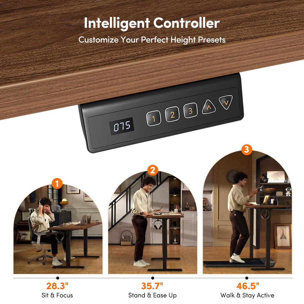 Standing Desk 48 × 24 Inch Electric Height Adjustable, Black Walnut