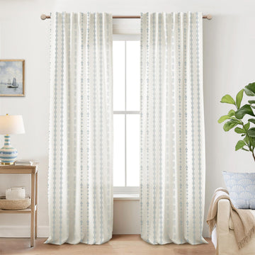 Light Blue Coastal Curtains Living Room Decor, Boho Cowgirl Floral Pattern Sheer Beach Farmhouse Linen Grandmillennial