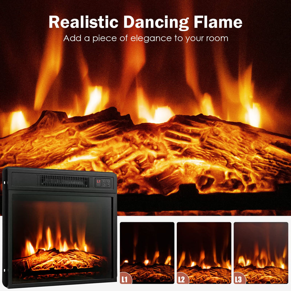 18" Electric Fireplace Insert, Recessed Heater w/Remote