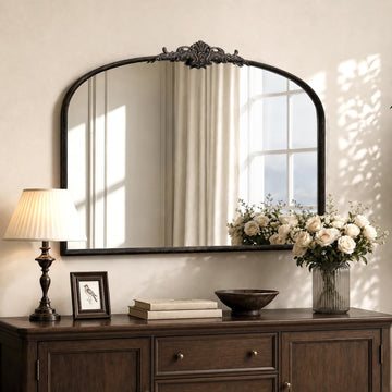 Vintage Arched Black Mirror: 40"x29" Large Arch Antique Decorative