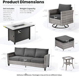 7 Pieces Patio Furniture Set with 42" Fire Pit Table, Outdoor Wicker Sofa with Swivel Chairs