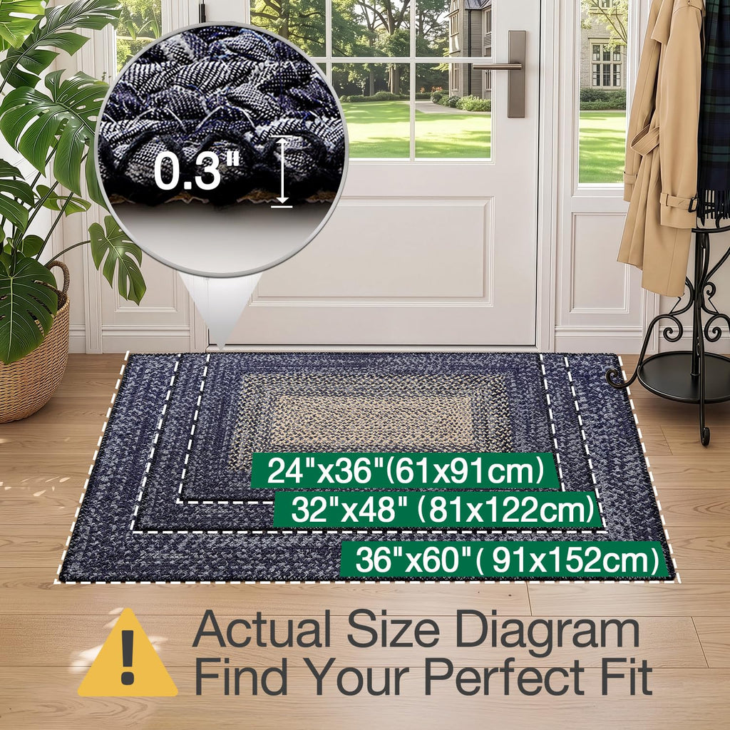 Natural Jute Indoor Door Mat, 32 x 48, Non-Slip Handwoven Entryway Mat