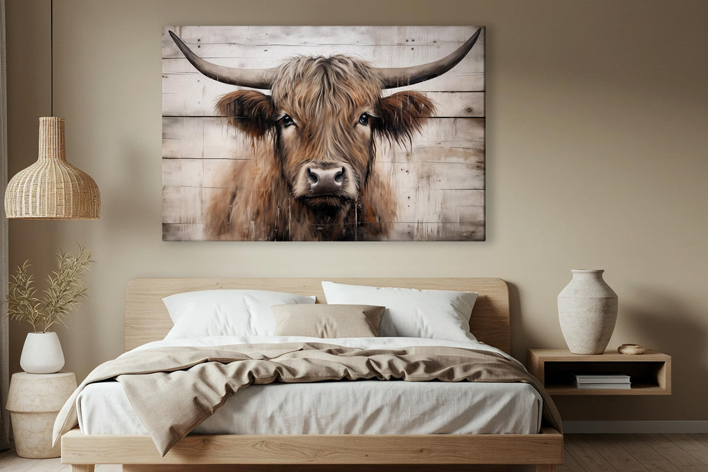 Texas Longhorn Cow Canvas Wall Art - Bull Print Home Decor - Barnhouse Wall Art - Farmhouse and Wild West Small to