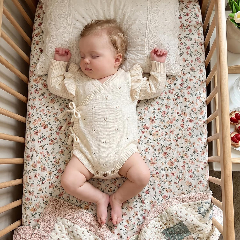 Newborn Baby Girl Sweater Ruffle Knit Romper Wrap Bodysuit