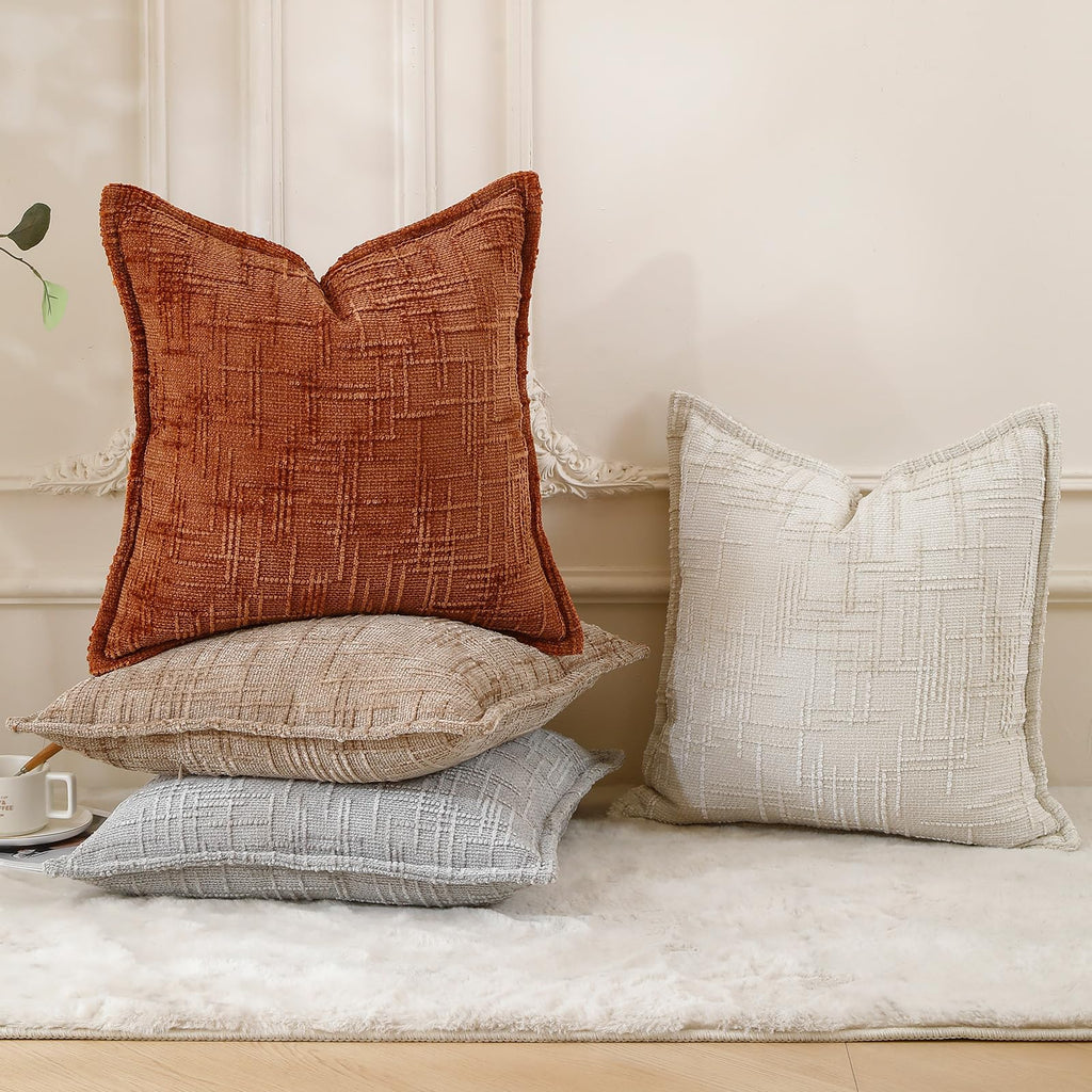 Chenille Throw Pillow Covers 18x18 Inch, Soft Woven Texture, Set of 2