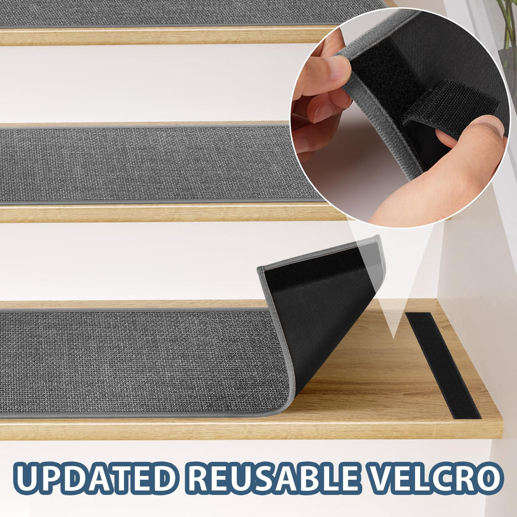 Peel and Stick Carpet Stair Treads for Wooden Steps Set of 15, Non Slip Adhesive Jute Stair Mats Indoor, Rubber