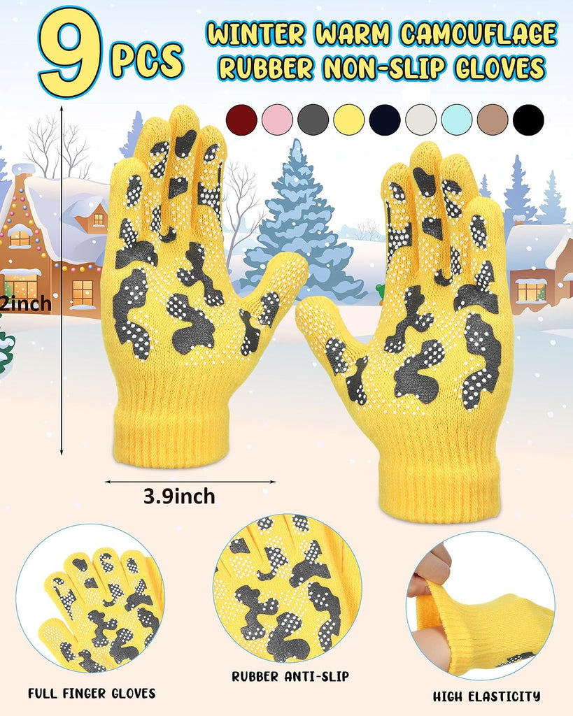 Kids Hat Gloves Scarf Winter Set, Warm Knitted Beanie Caps Scarves Gloves Bulk for Boys Girls Donation Cold Weather