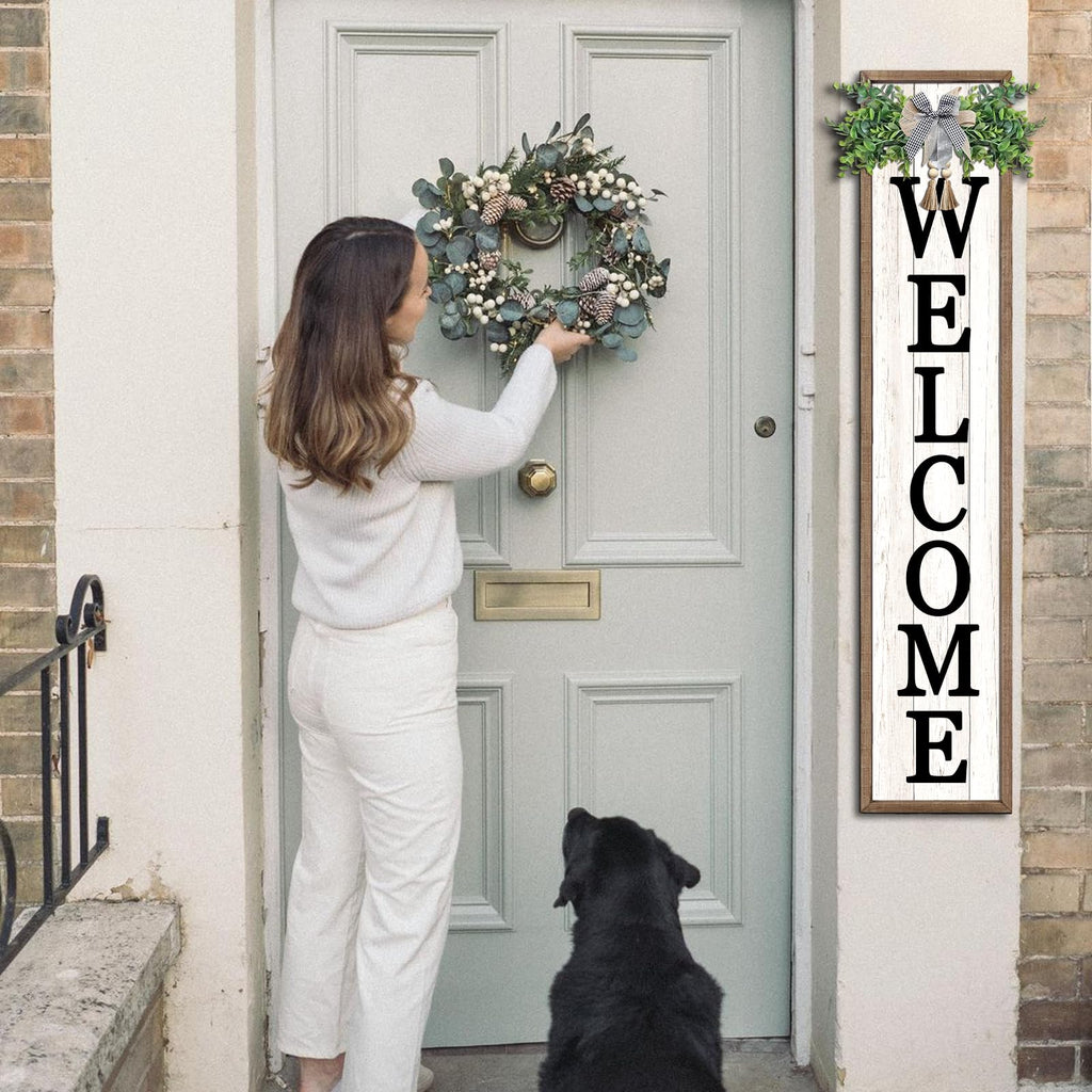 Welcome Sign for Front porch Standing 45"X9" Wood White