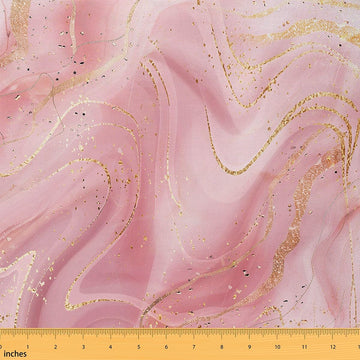 Girls Pink Marble Upholstery Fabric - Girly Gold Sequins Decorative, Metallic Fluid Quilting for Teen Girl, Abstract