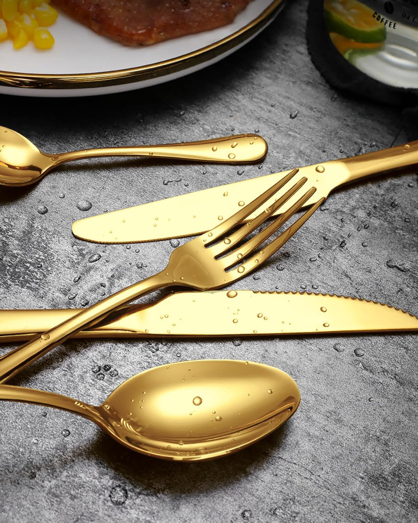 40Pcs Gold Silverware Set, Stainless Steel Flatware Cutlery Set Service for 8, Mirror Polished Gold Utensils Set