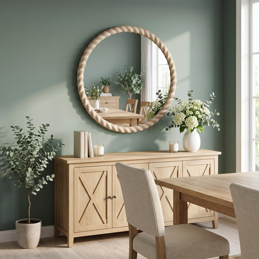 24"x24" Round Solid Wood Farmhouse Decorative Wall Mirror